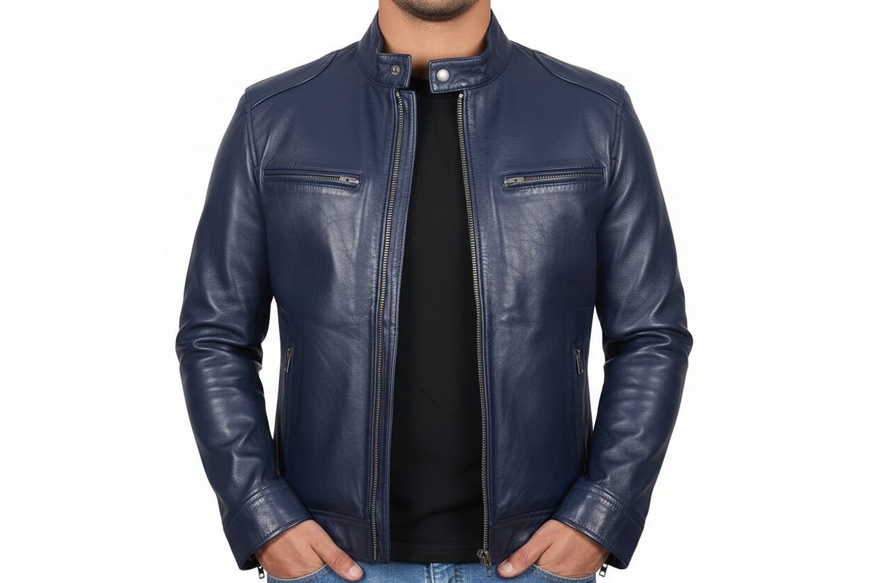 Men’s Real Lambskin Leather Jacket, Classic Café Racer Motorcycle Style | H.H Store