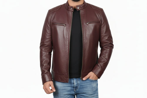 Men’s Real Lambskin Leather Jacket, Classic Café Racer Motorcycle Style | H.H Store