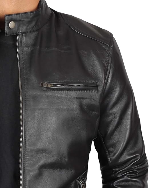 Men’s Real Lambskin Leather Jacket, Classic Café Racer Motorcycle Style | H.H Store