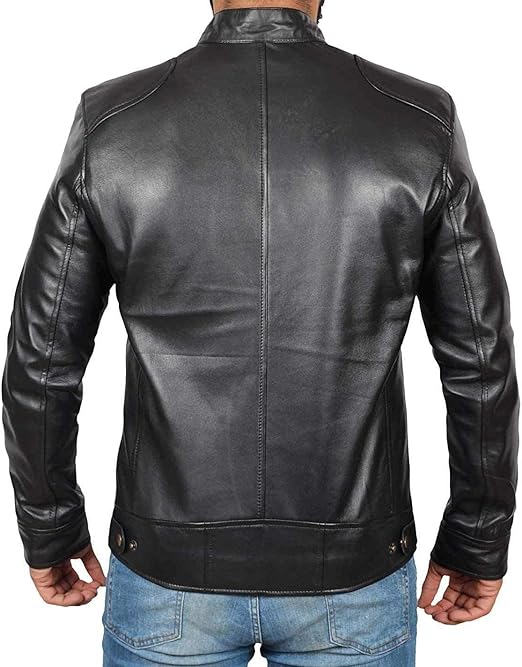 Men’s Real Lambskin Leather Jacket, Classic Café Racer Motorcycle Style | H.H Store