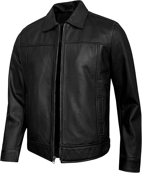 Men’s Vintage Real Lambskin Leather Jacket – Classic Turn-Down Collar | Genuine Leather Coat