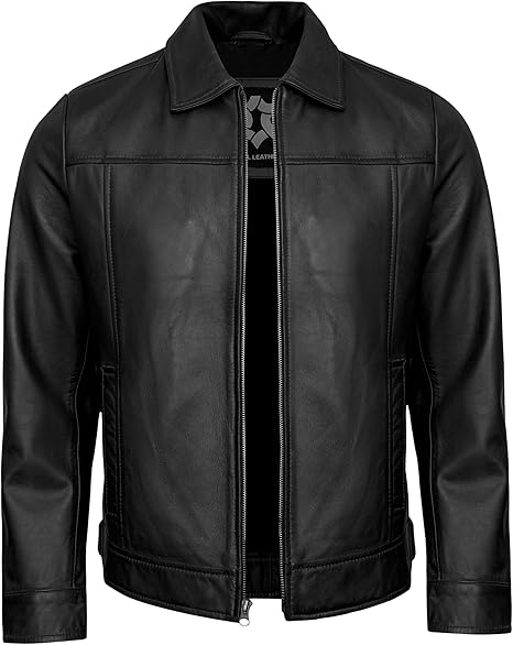 Men’s Vintage Real Lambskin Leather Jacket – Classic Turn-Down Collar | Genuine Leather Coat