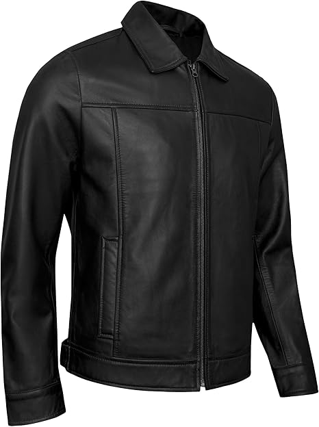Men’s Vintage Real Lambskin Leather Jacket – Classic Turn-Down Collar | Genuine Leather Coat