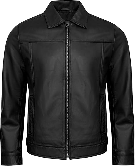 Men’s Vintage Real Lambskin Leather Jacket – Classic Turn-Down Collar | Genuine Leather Coat