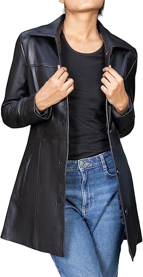 Women’s ¾ Length Lambskin Leather Coat – Casual Blazer Style Jacket