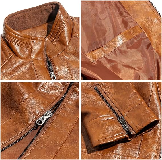 Men’s Stand Collar Leather Motorcycle Jacket