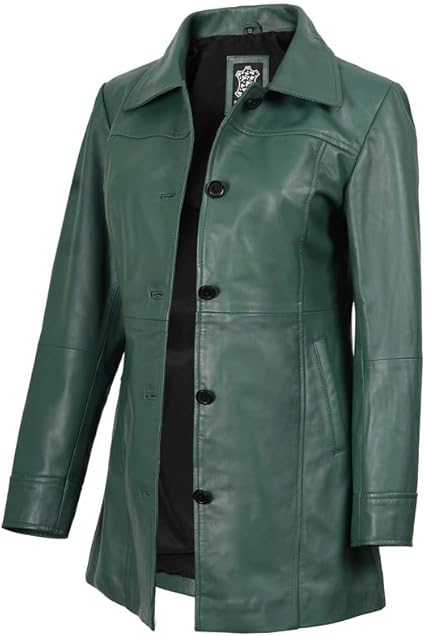 Women’s Vintage Long Leather Coat ,Genuine Leather Classic Tailored Jacket | H.H Store