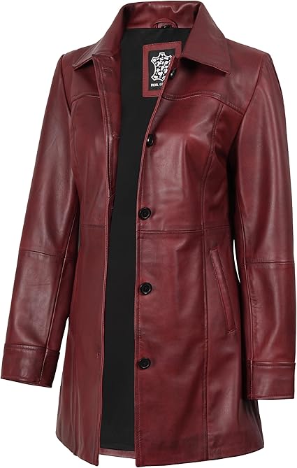 Women’s Vintage Long Leather Coat ,Genuine Leather Classic Tailored Jacket | H.H Store