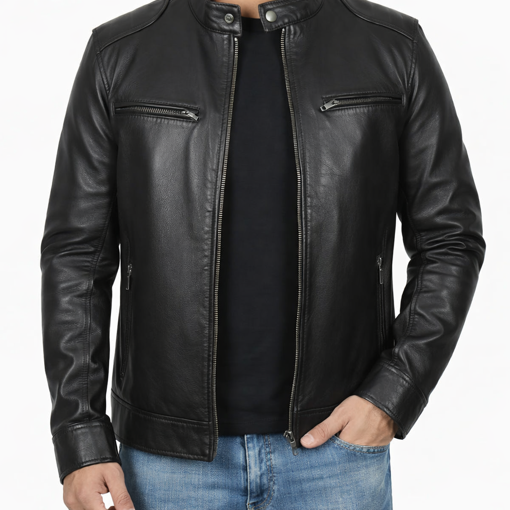 Men’s Real Lambskin Leather Jacket, Classic Café Racer Motorcycle Style | H.H Store