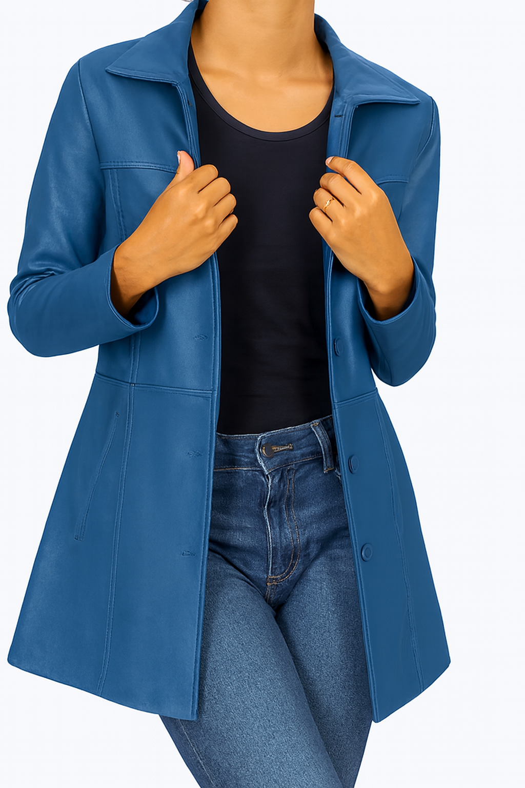 Women’s ¾ Length Lambskin Leather Coat – Casual Blazer Style Jacket