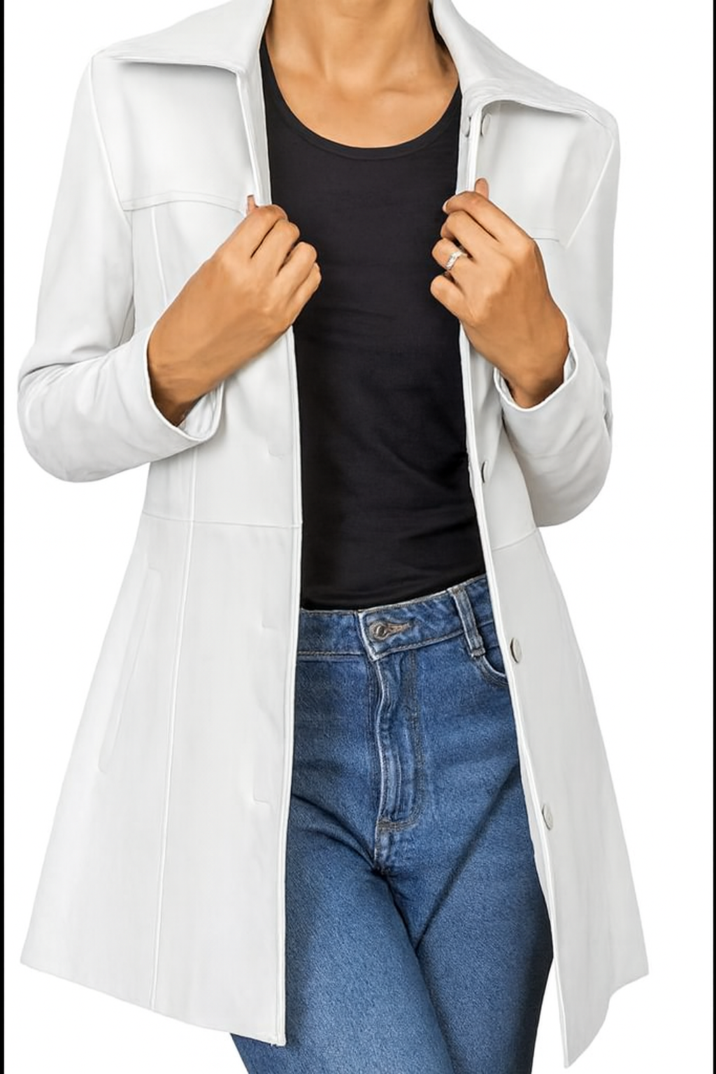 Women’s ¾ Length Lambskin Leather Coat – Casual Blazer Style Jacket